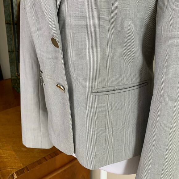 Calvin Klein Siz 6 Single Breasted Blazer Jacket Glen Plaid Gray Career Acadamia - Picture 4 of 9